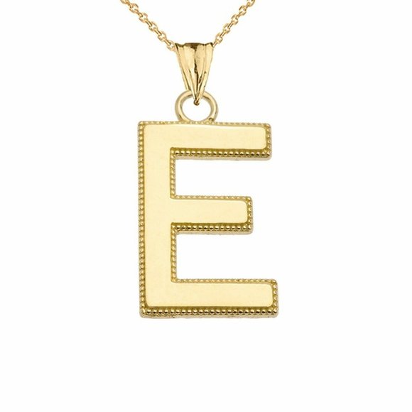Real Gold Small Initial Letter E Pendant Necklace